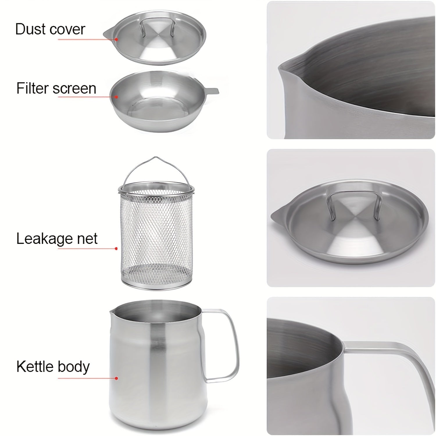 Stainless Steel Oil Filter Pot with Mesh Strainer, Large Capacity, Kitchen Tool