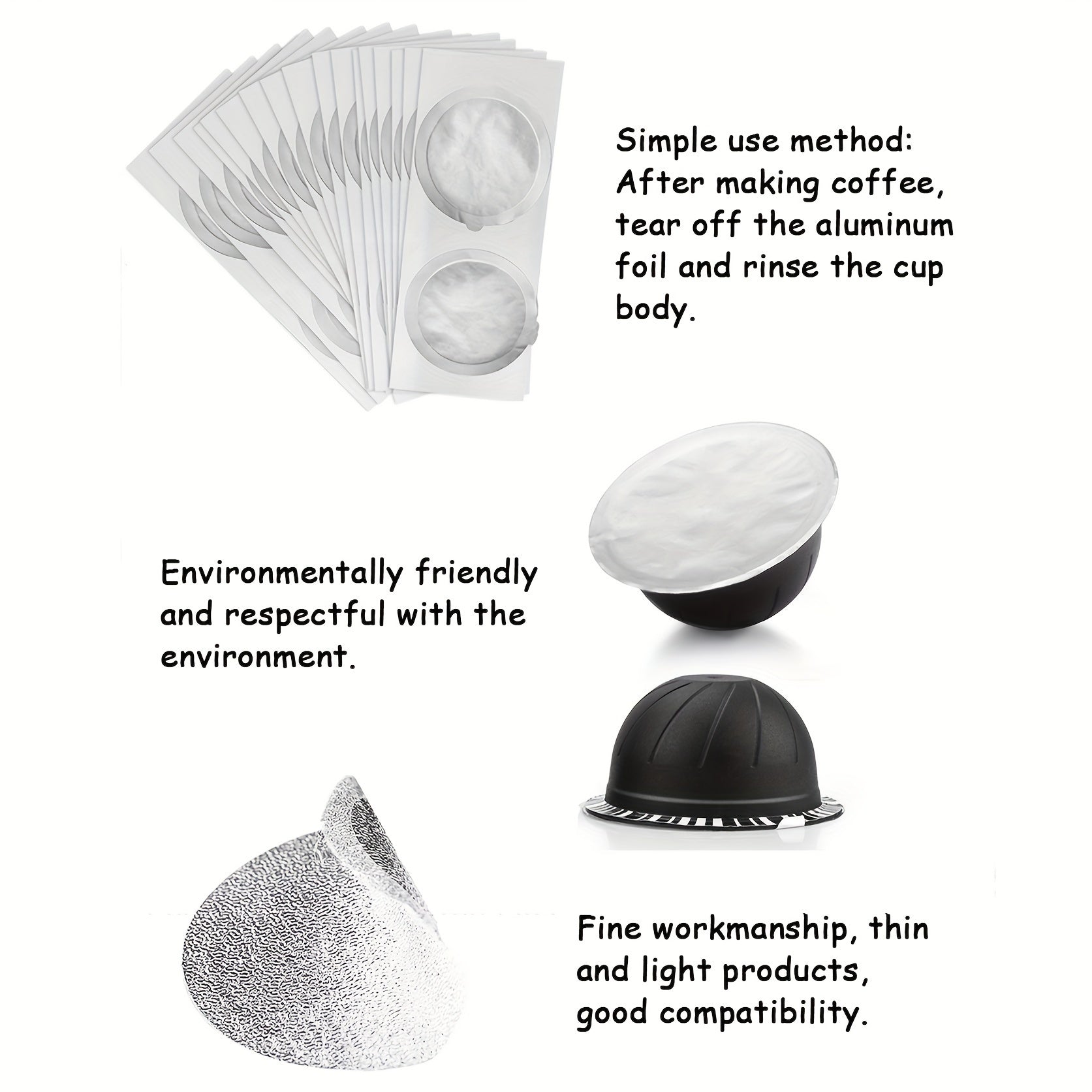 Disposable Refillable Coffee Capsules Pods Lids Aluminum Seals 62mm 100 Pack