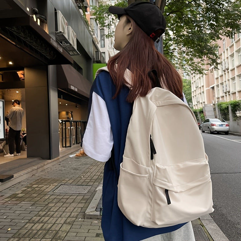 Women's Nylon Backpack with Adjustable Straps Solid Color Large Capacity Casual Bookbag