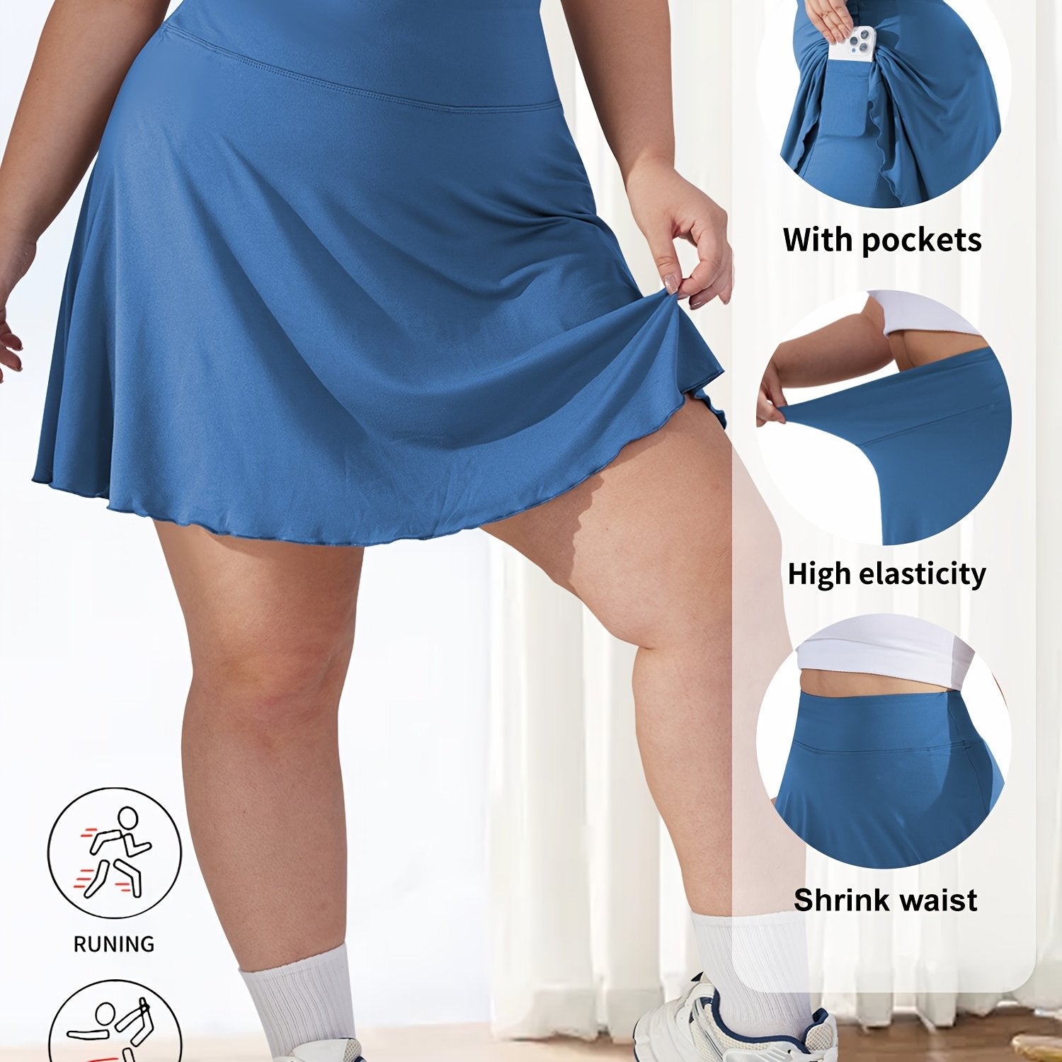 Plus Size Women's High-Waisted Flared Skirt Shorts with Pockets Breathable Summer