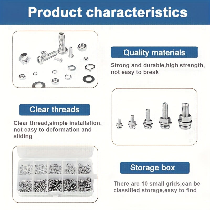 320pcs Metal Hex Nut and Bolt Set M2 to M5 Metric Fasteners
