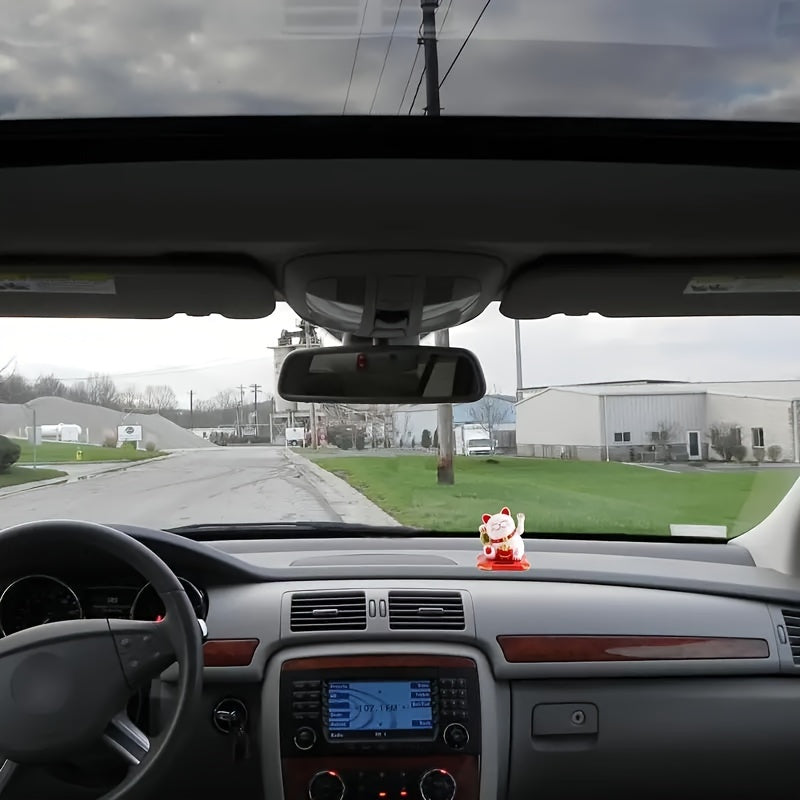 Solar-Powered Lucky Cat Figurine Battery-Free Car Dashboard Home Decor