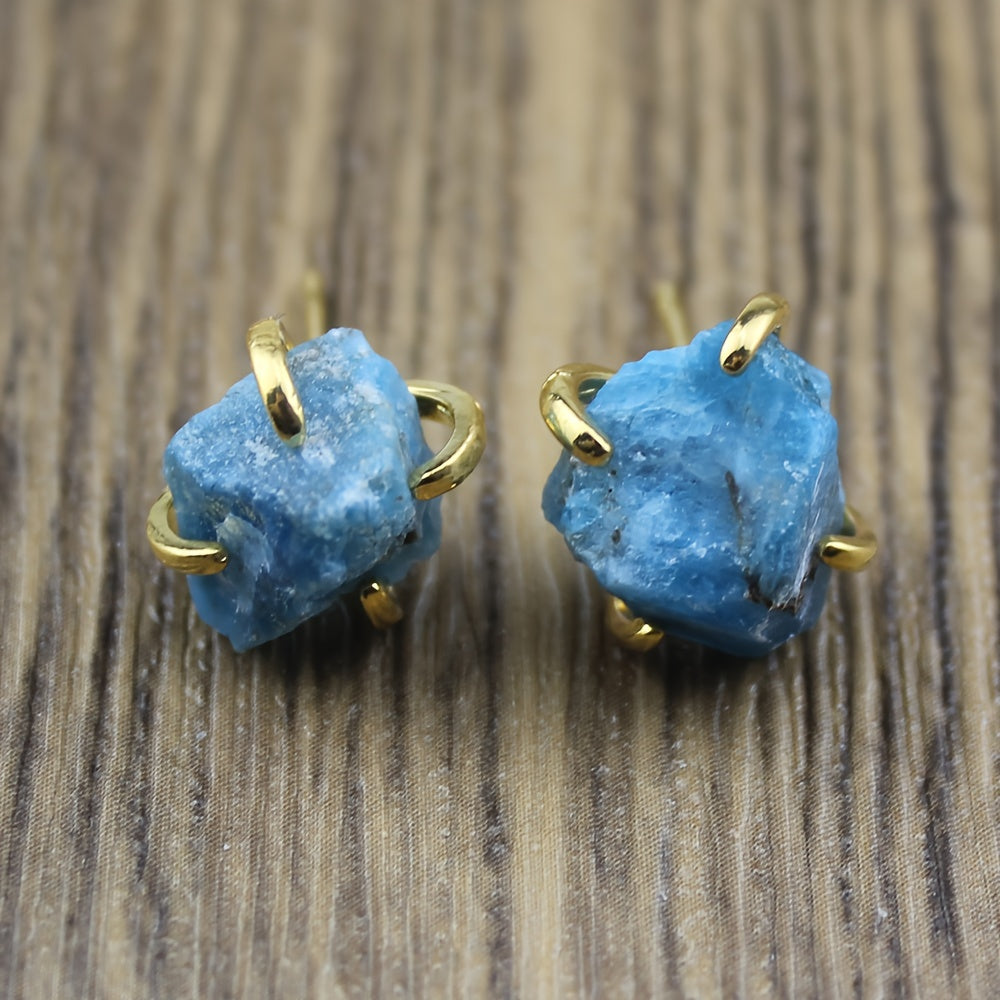 Small Handmade Stud Earrings with Colorful Natural Stones for Women