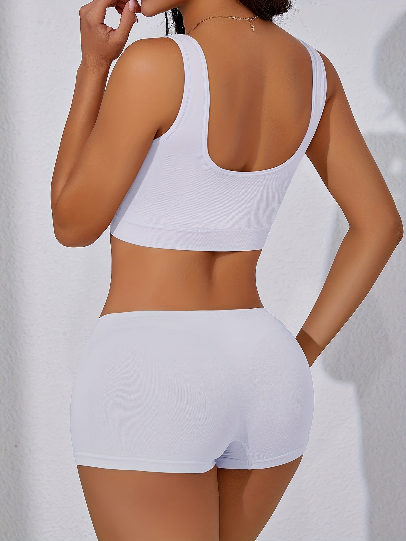 Seamless Sports Bra and High-Waisted Shorts Set Breathable Nylon Spandex Solid Color Casual Pajama