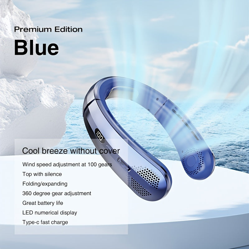 Portable Neck Fan with Adjustable Speed, USB Charging, LED Display