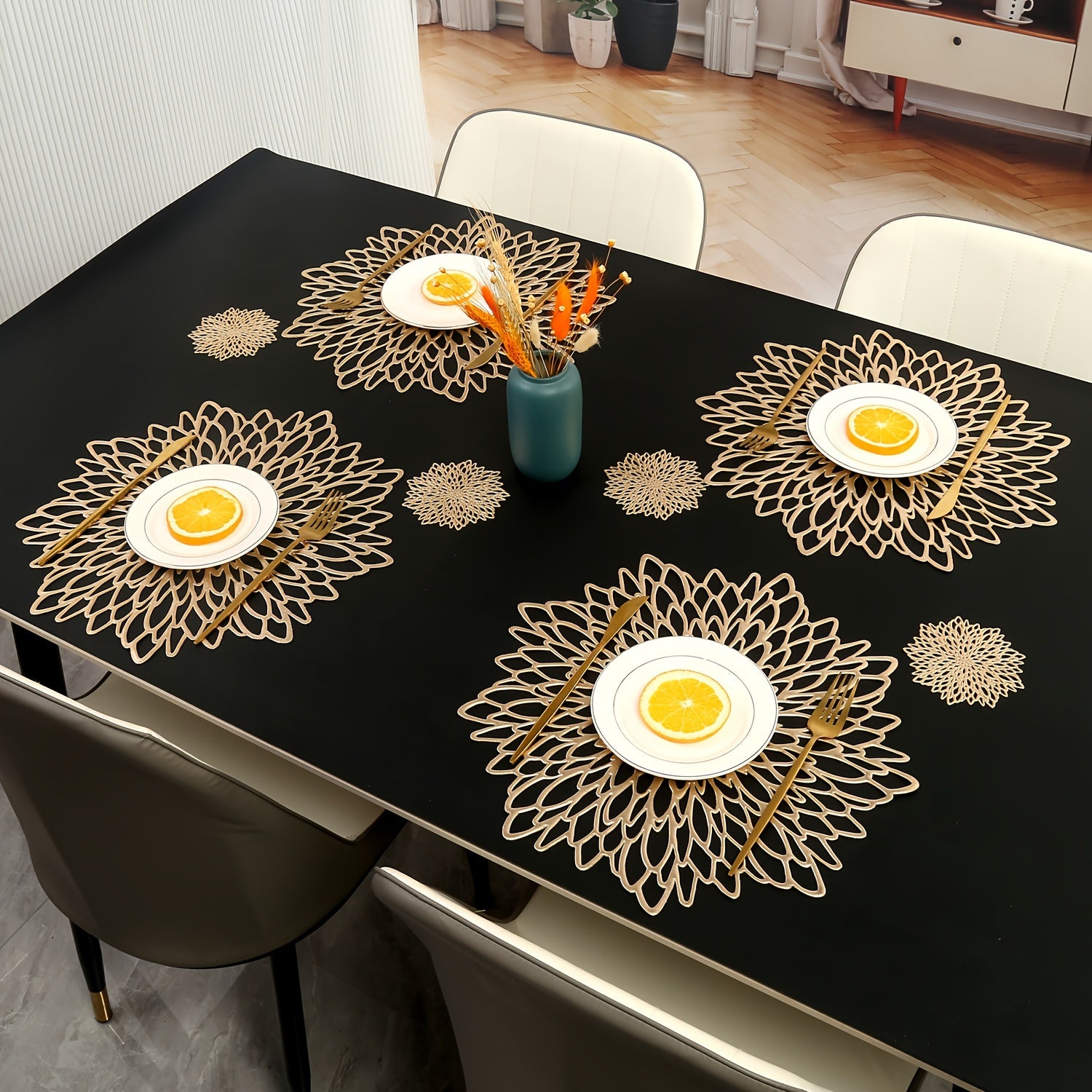 Сет подставок под горячее и коастеров с цветами гибискуса для отелей, ресторанов и кухонь. Устойчивы к теплу и не скользят. Доступны в наборах по 4, 8, 12 и 16 штук.