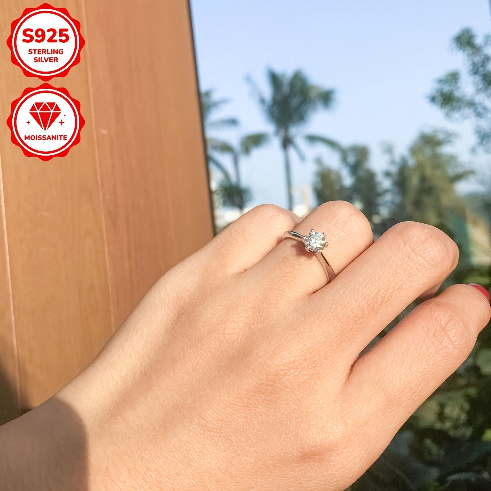 Women Moissanite Engagement Ring 6 Prong Solitaire White Gold Size Available