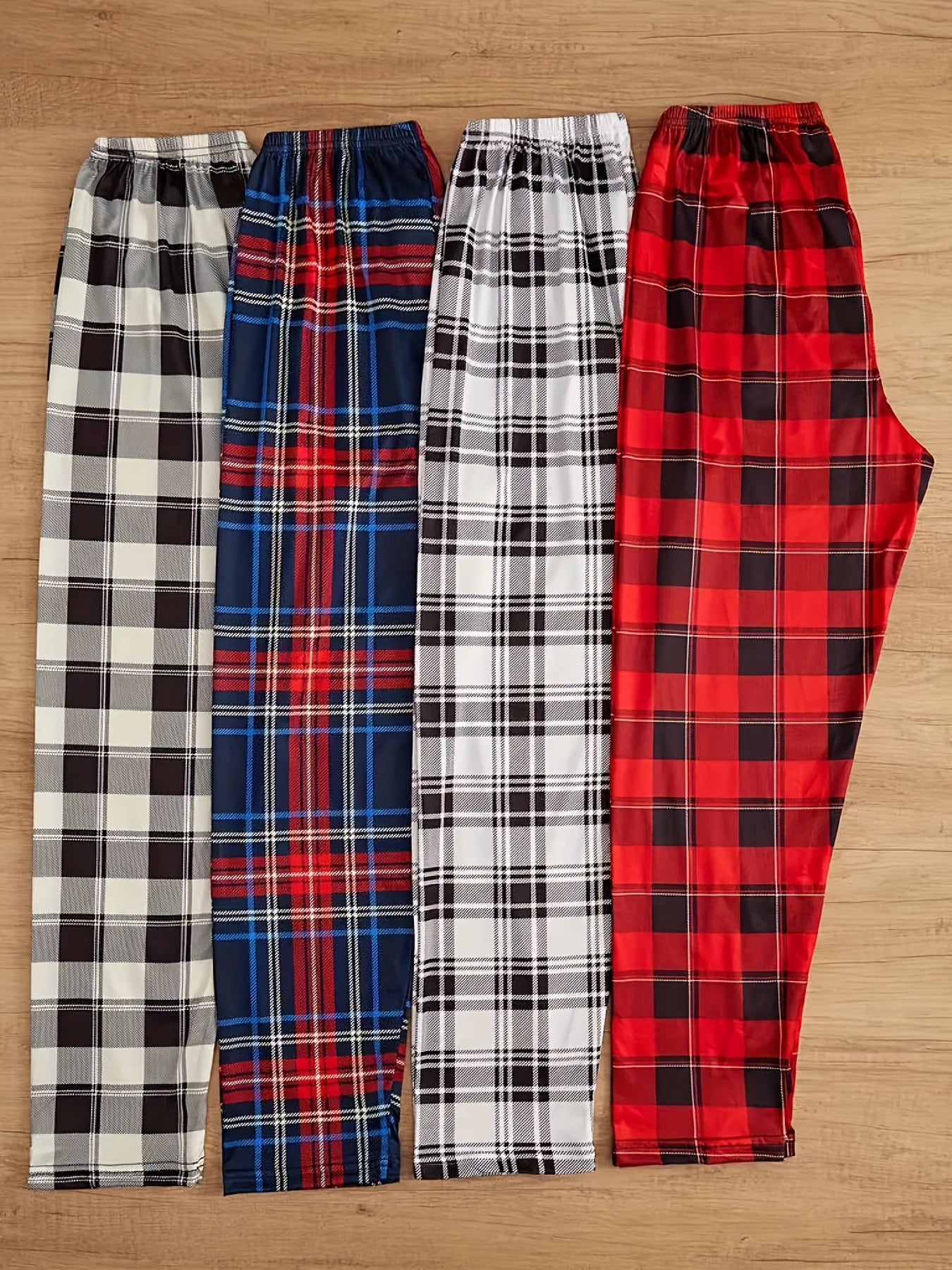Men's 4-Piece Plaid Pants Set Casual Loose Fit Spring Autumn Winter Polyester