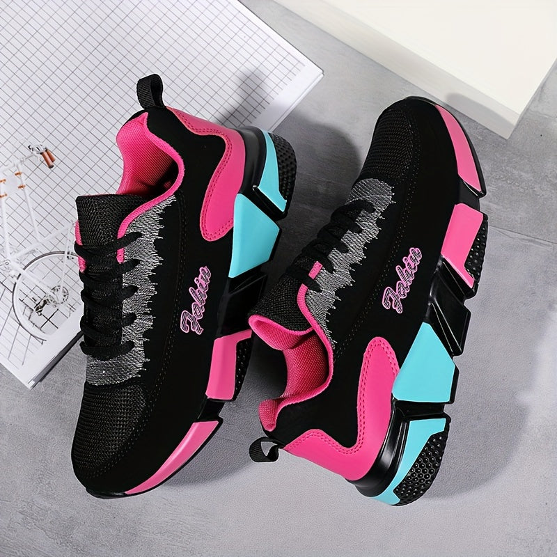 Women's Colorblock Mesh Sports Shoes Low Top Running Sneakers Breathable Casual Lace-Up