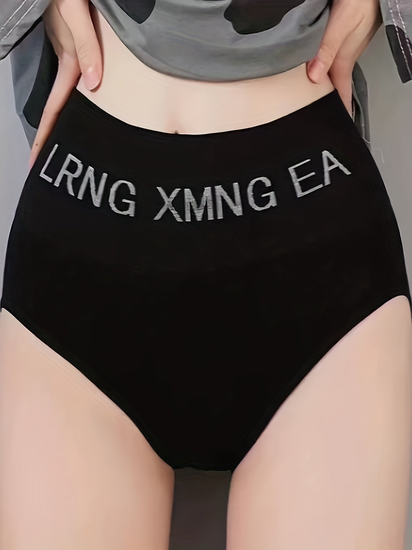 Women's High-Waisted Briefs Set 4 Pack Stripes Letter Print Breathable Nylon