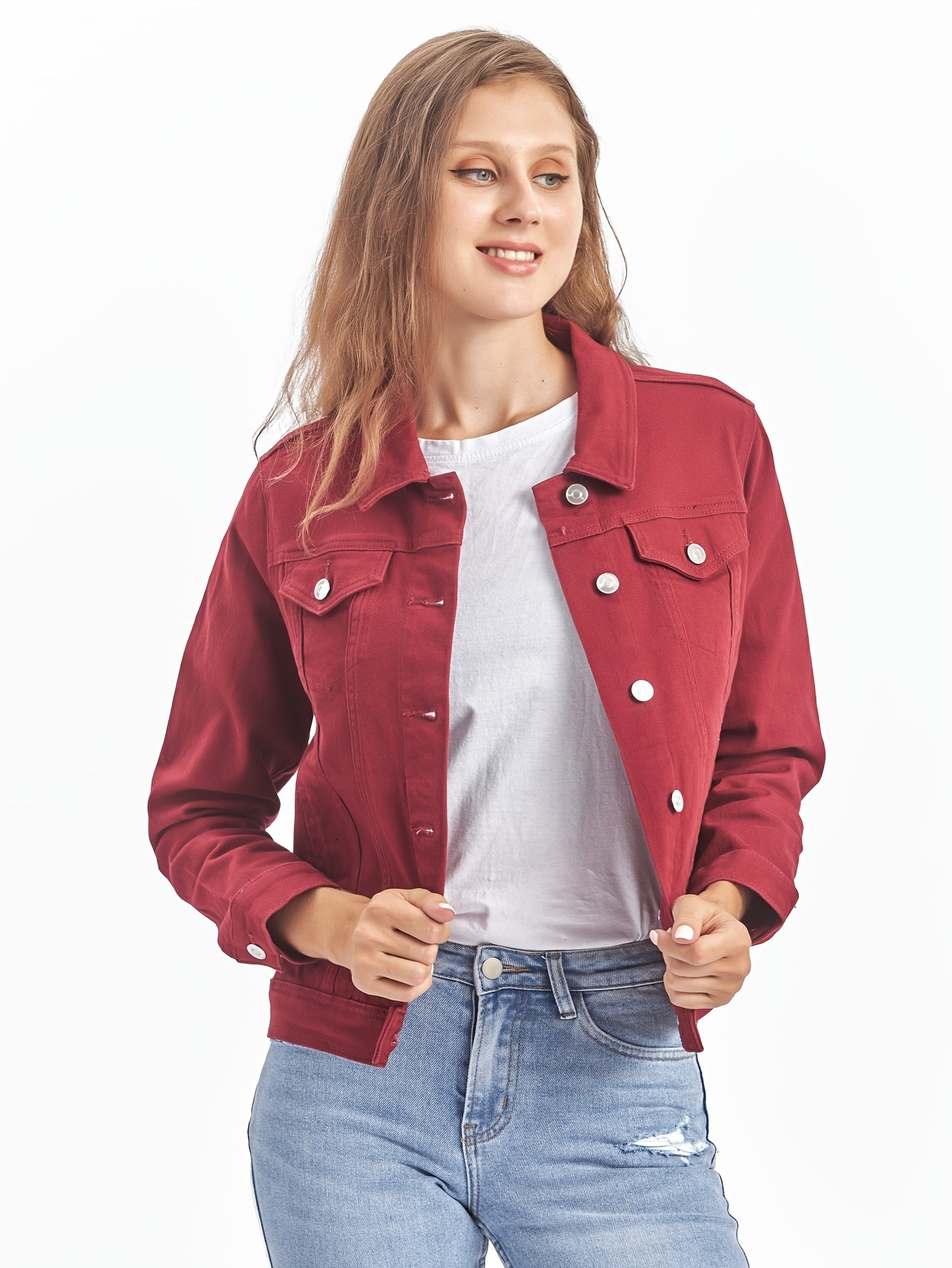 Women's Denim Jacket Multicolor Relaxed Jeans Style Grape
