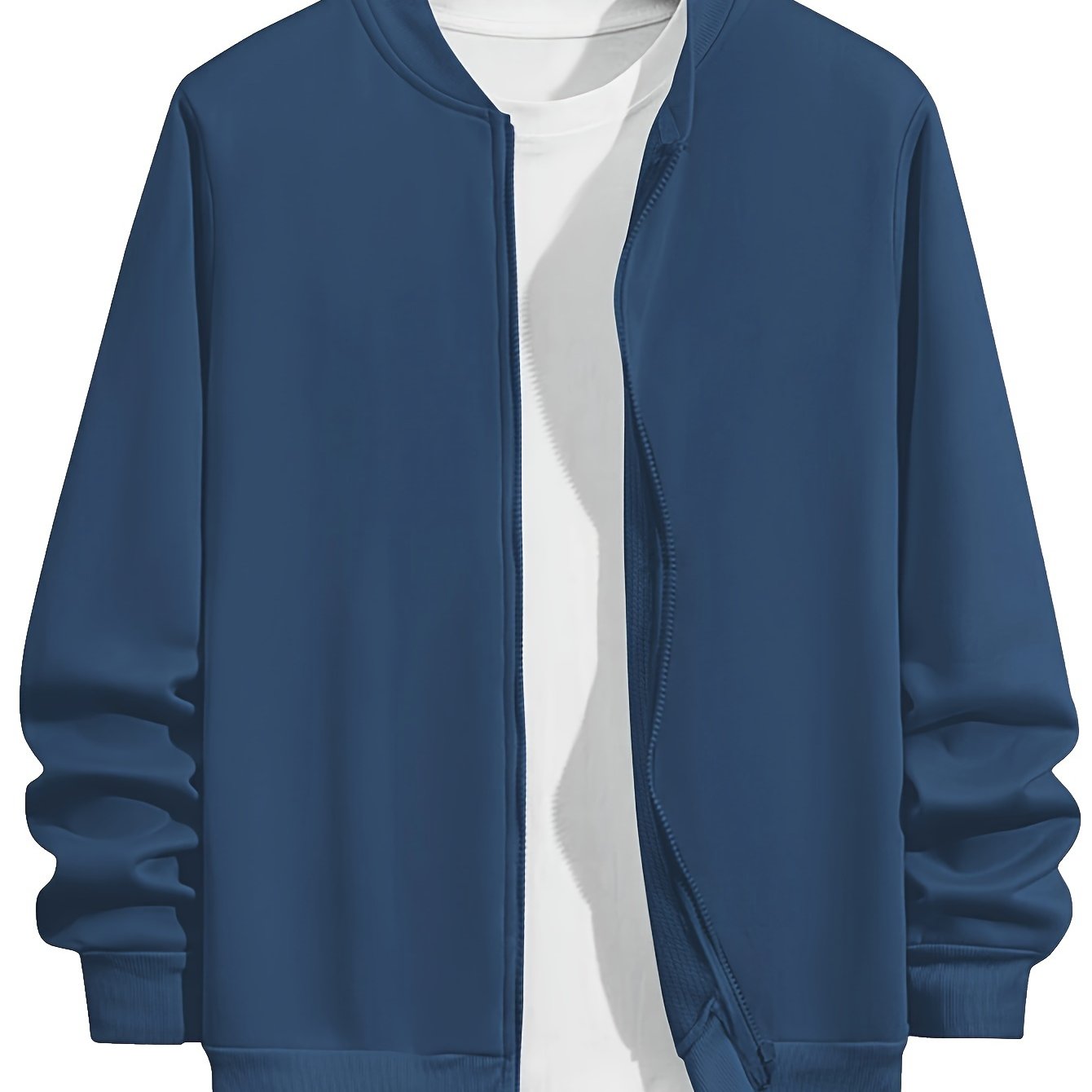 Men's Plus Size Lightweight Polyester Fall Jacket with Baseball Collar Zip-Up Brown White Interior