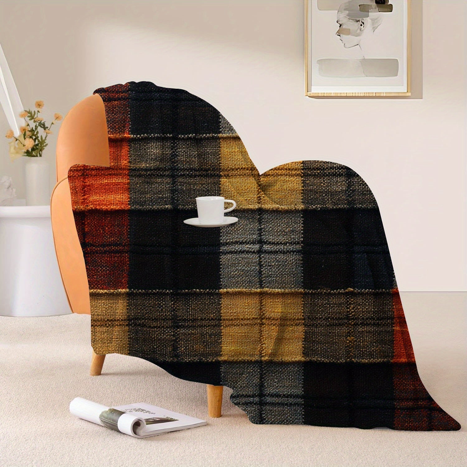Digital Print Trendy Art Plaid Fleece Throw Blanket All-Season Warm Cozy Bed Cover