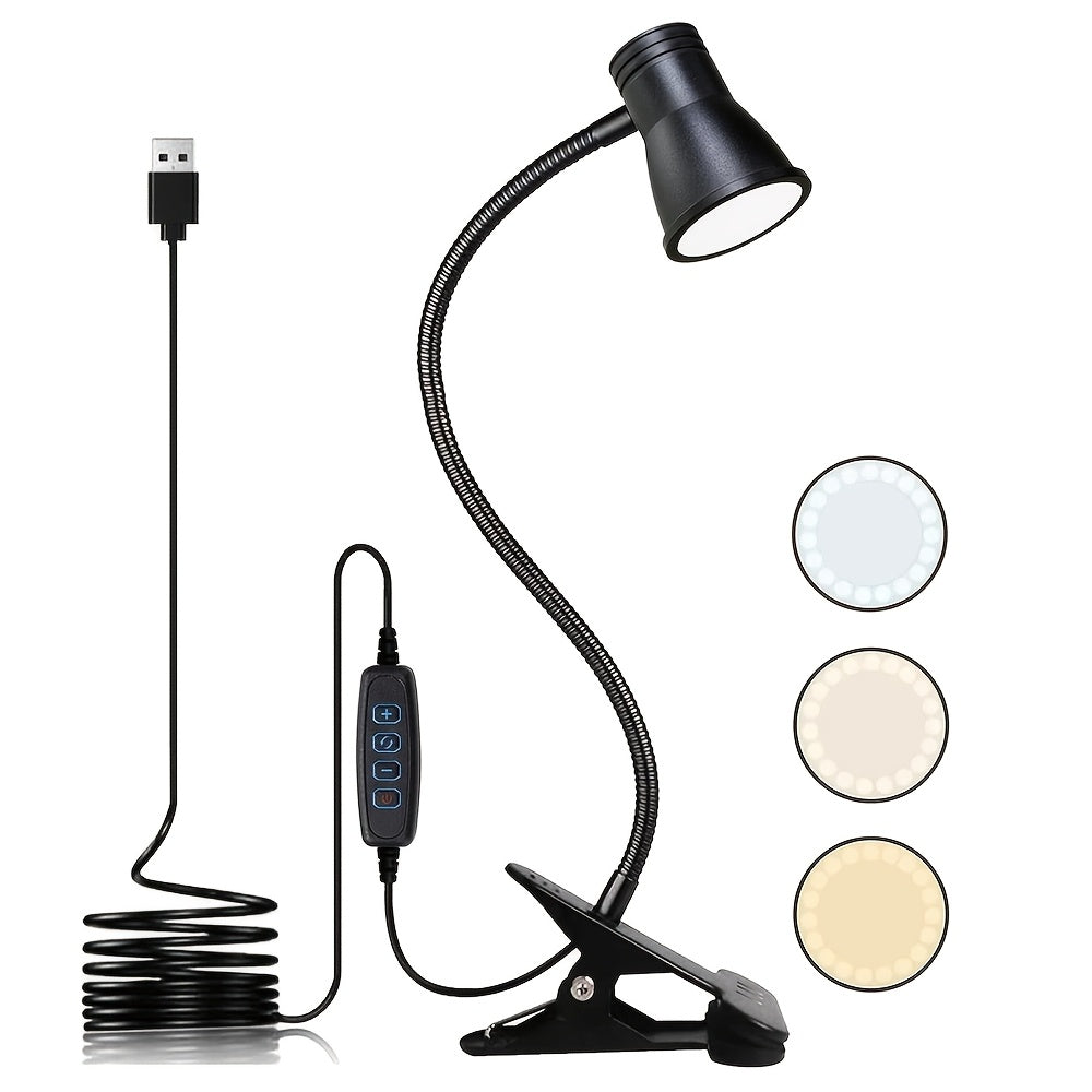 Clip-On Desk Lamp with 360° Adjustable Arm USB Powered Dimmable Space Theme