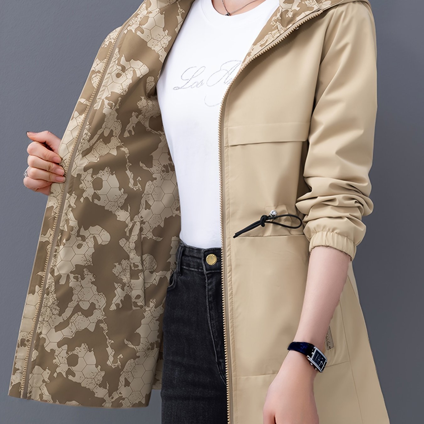 Women's Reversible Hooded Jacket Waterproof Windproof Polyester Spring Autumn Casual Lightweight