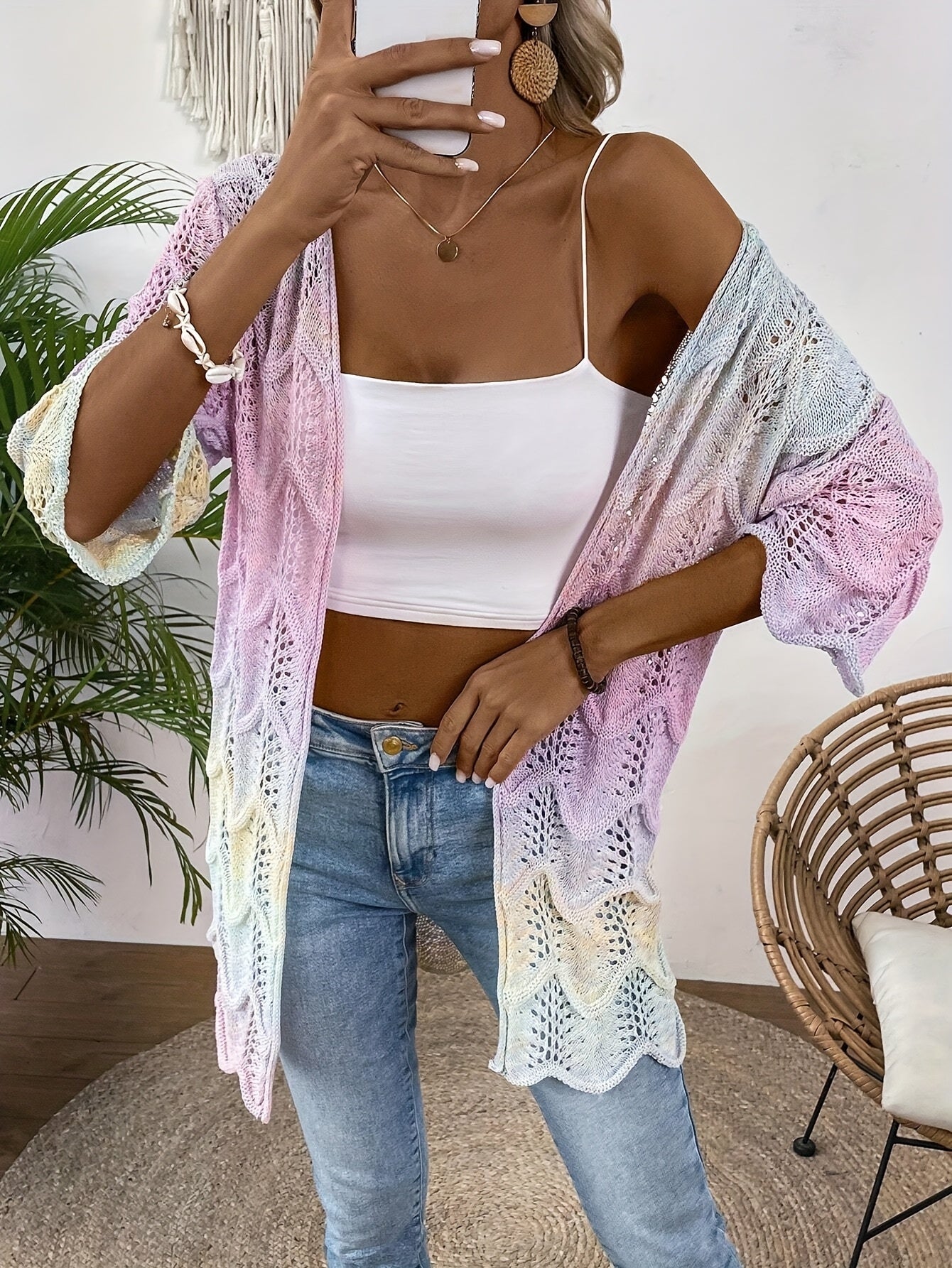 Plus-Size Women's Gradient Lace Beach Cover-Up Sleeveless Summer Boho Chic