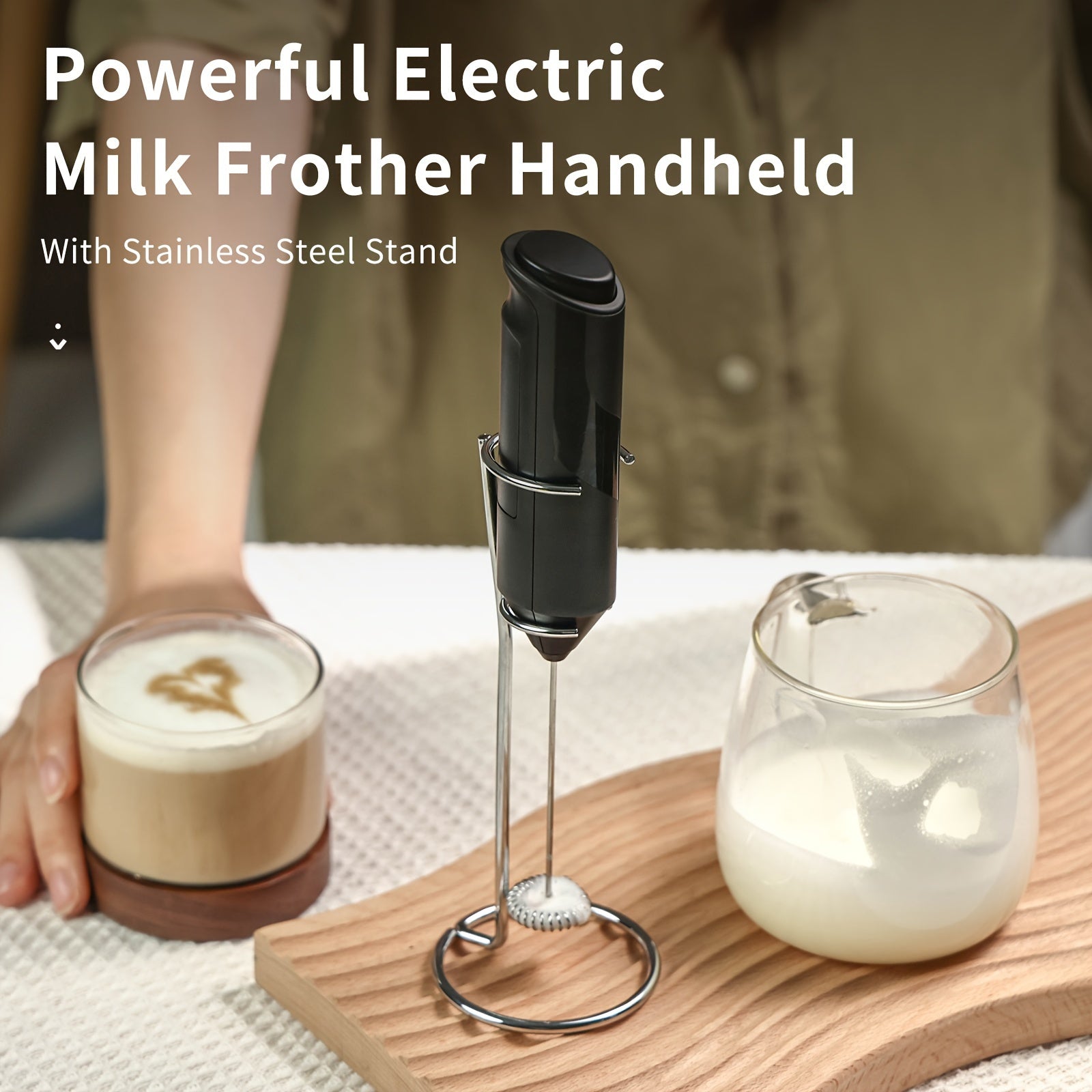 Handheld Electric Milk Frother Battery Operated Foam Maker for Coffee and Hot Drinks Black