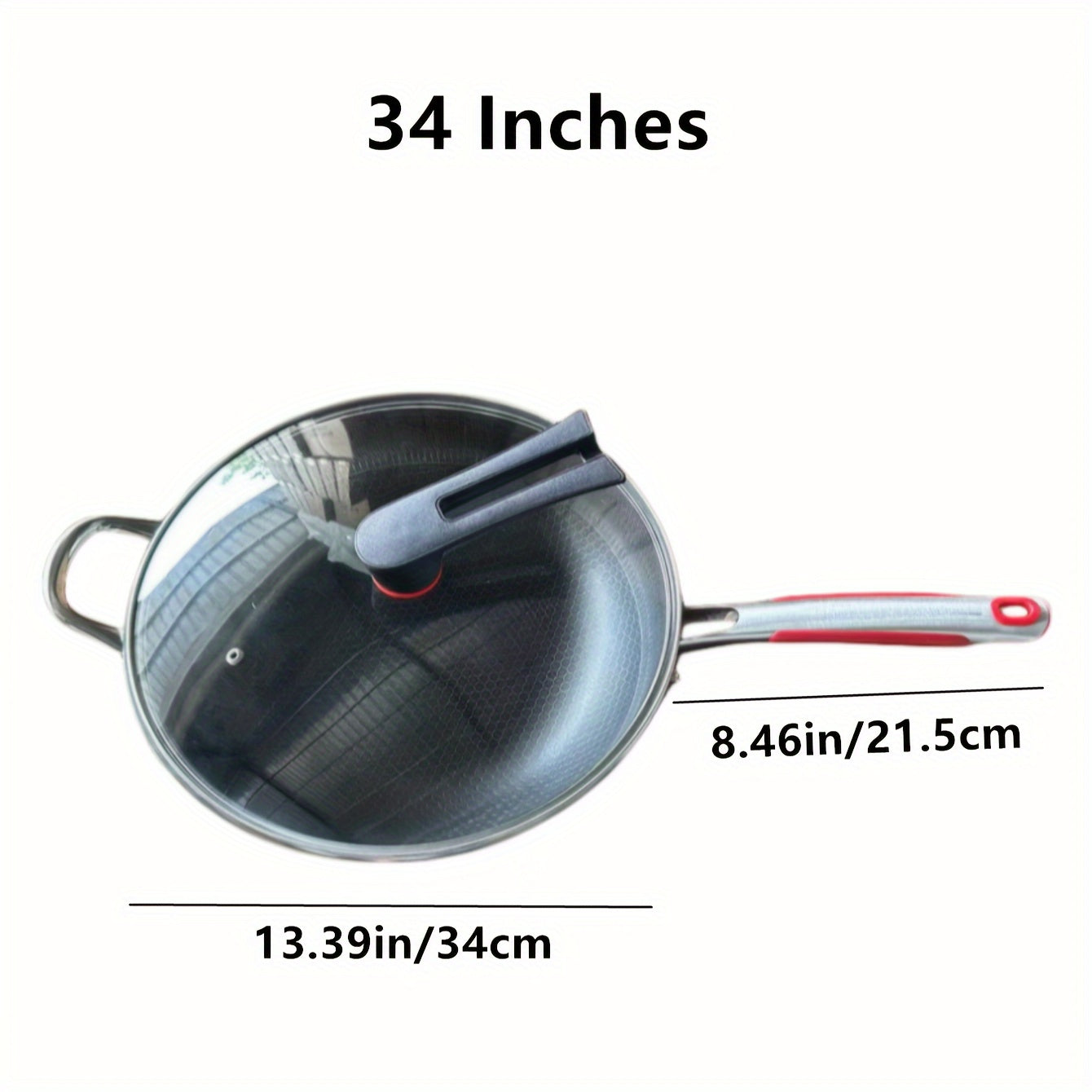 Stainless Steel Wok with Glass Lid Non-Stick Honeycomb Design Induction Gas Compatible