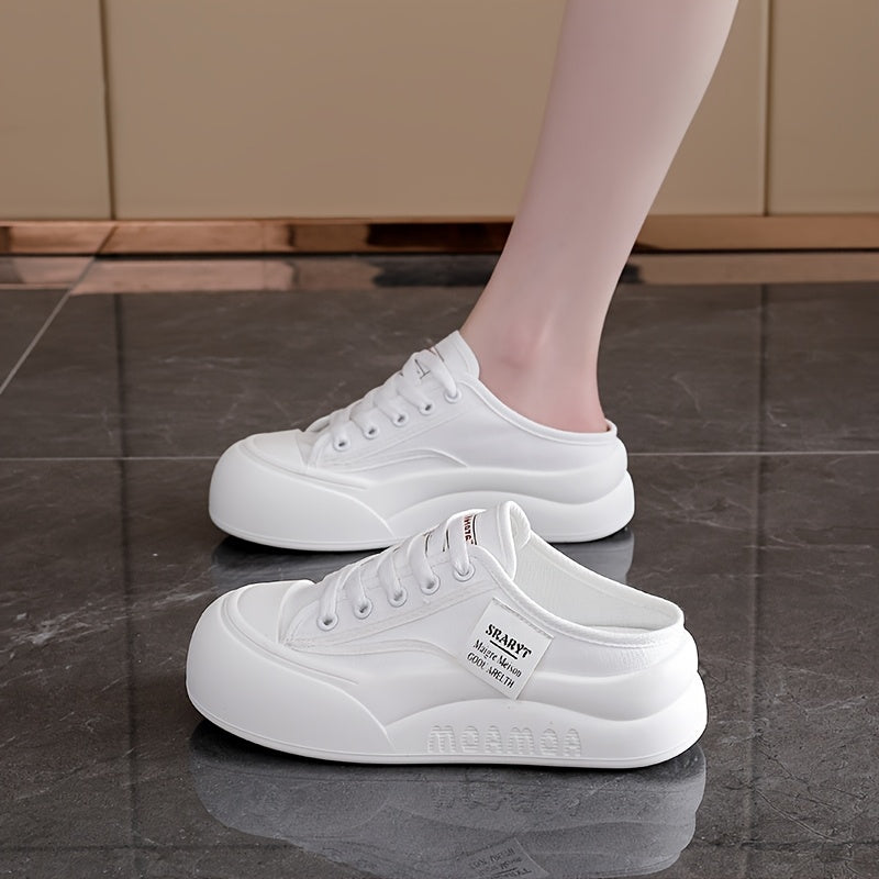 Women'S Breathable Canvas Sneakers Half-Top Thick Sole Flat Heel All-Season