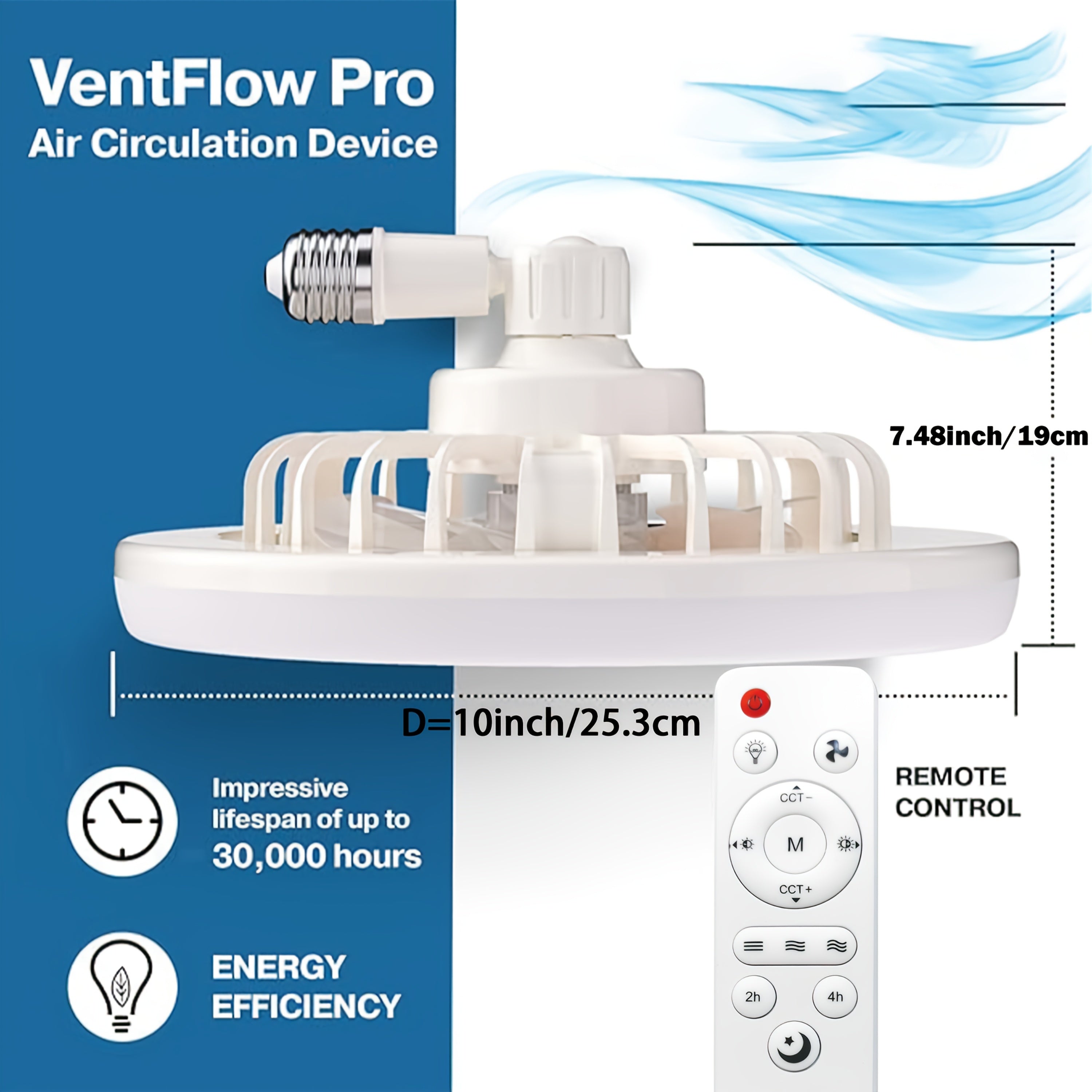 Вентилятор для потолка 10 дюймов с пультом дистанционного управления, регулируемым светодиодным освещением для небольших помещений