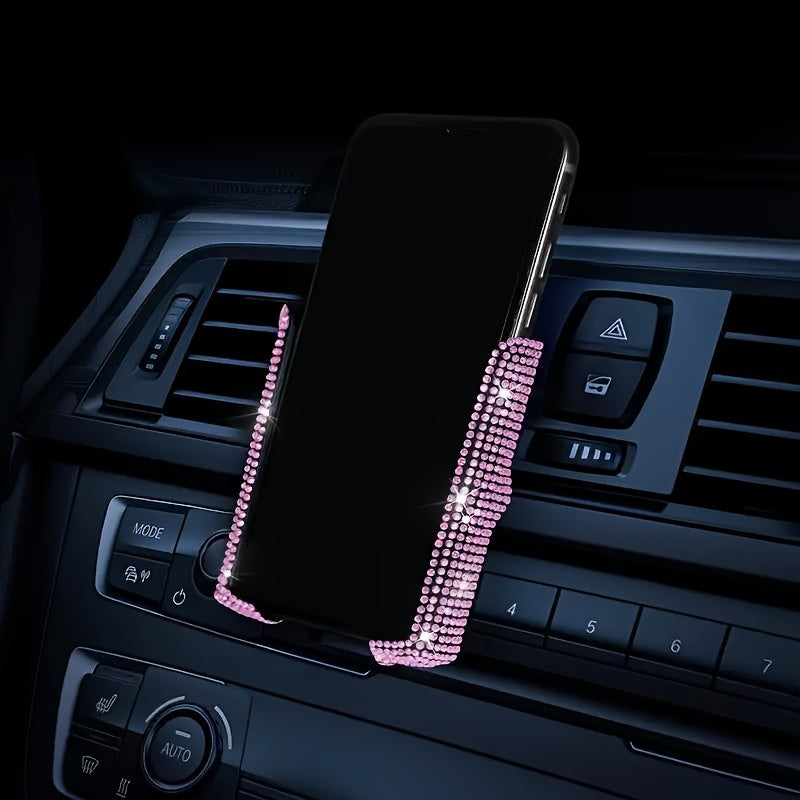 Soporte universal para teléfono de coche de material PVC con doble rejilla de ventilación y diamantes incrustados