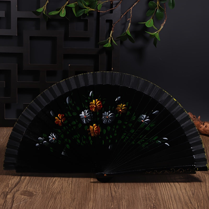 Wooden Folding Fan for Dancing and Home Decor with Printed Design