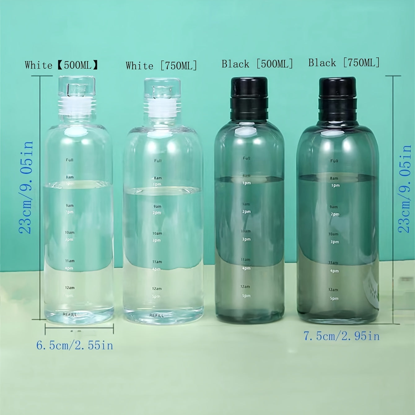 Reusable Plastic Water Bottle with Time Markers for Office School Home 20oz