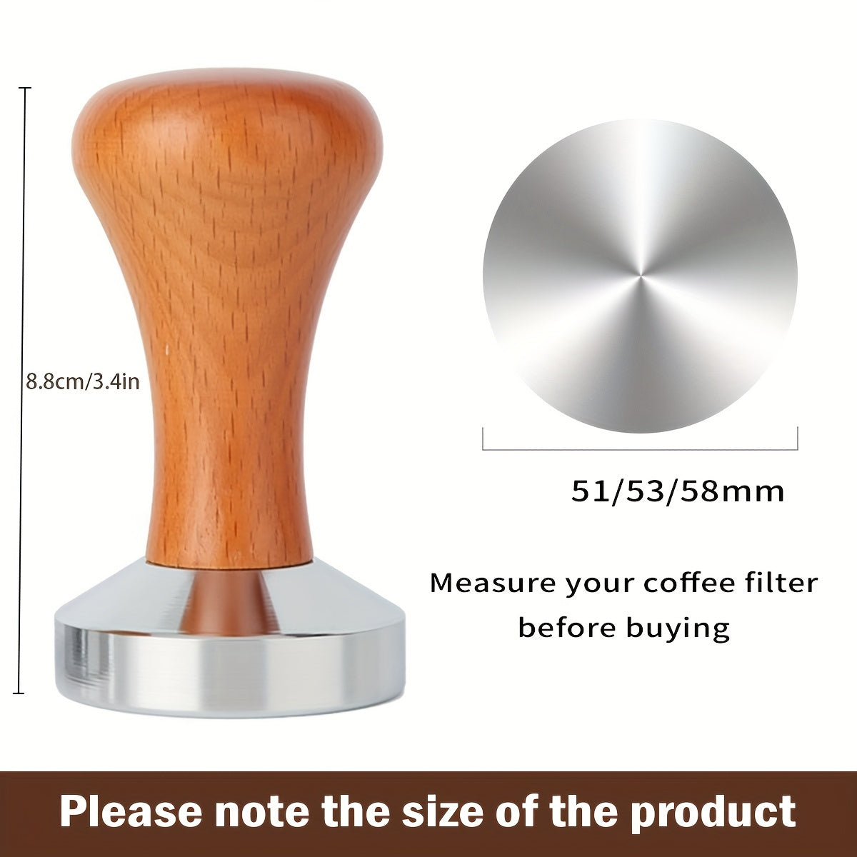 Yog'och tutqichli Espresso Tamper 51/53/58mm tekis pastki po'lat Barista qahva asbobi