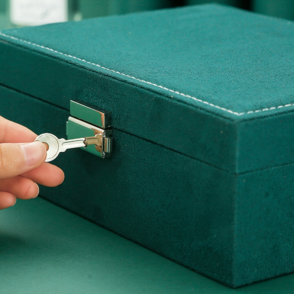 Large Capacity Double Layer Jewelry Storage Box with Lock for Necklaces Watches Earrings