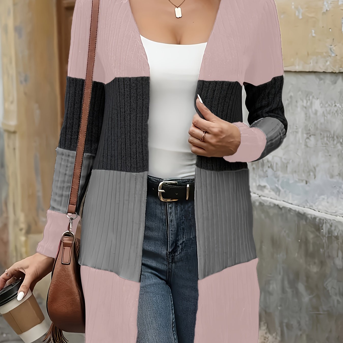 Женский кардиган с крупной клеткой из полиэстера, с круглым вырезом, универсальный свитер