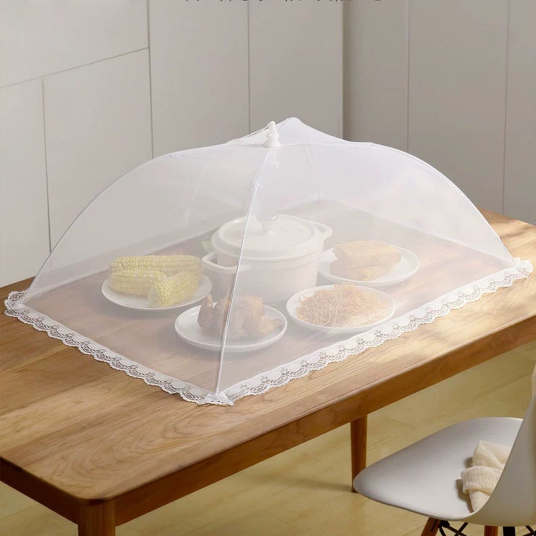 White Mesh Food Cover, Foldable, Insect and Mosquito Net, Easy to Clean, for Camping and Dining