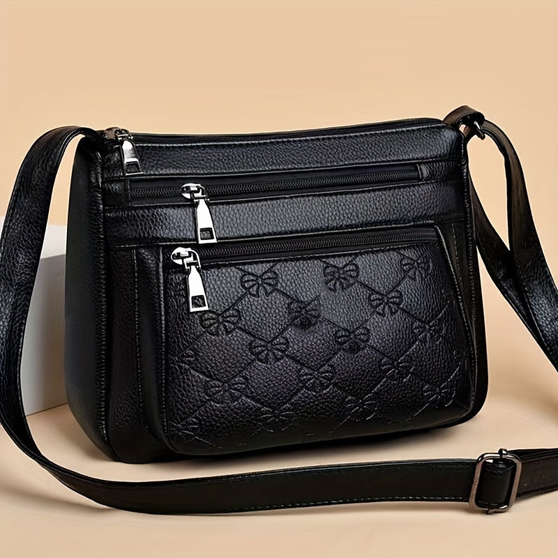 Black Crossbody Bag for Women with Adjustable Strap and Zipper Closure