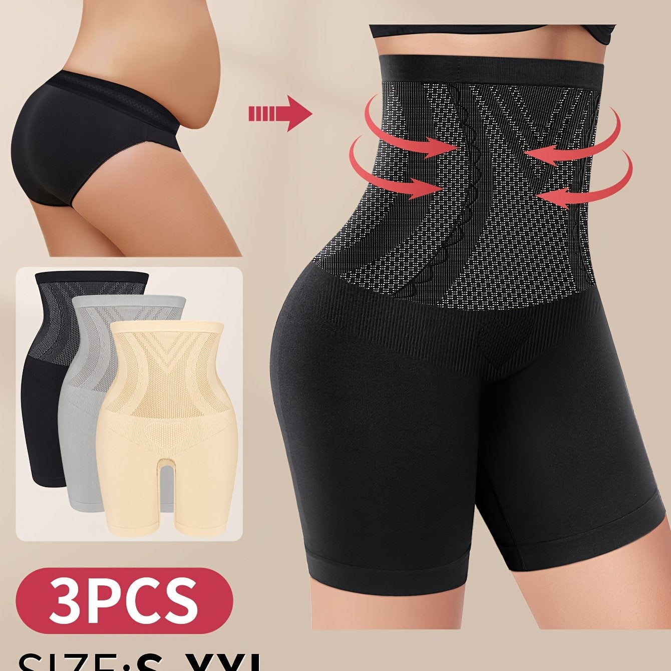 High-Waisted Tummy Control Shapewear for Women Seamless Butt Lifting Shorts Nylon Polyester Elastane Solid Color