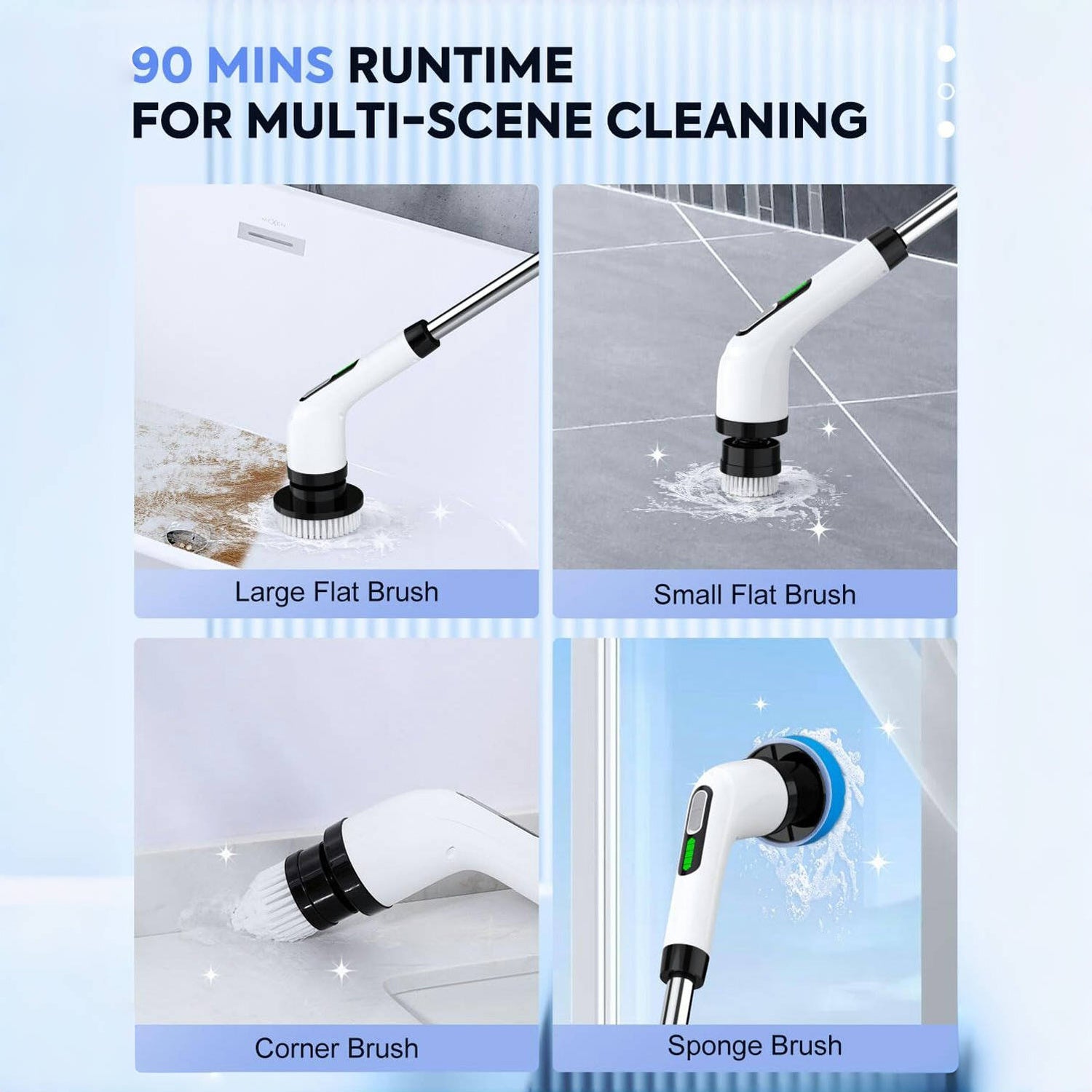 10 ta cho'tka bilan simsiz elektr spin scrubber, ikki tezlik, qayta zaryadlanadigan batareya, hammom plitkasi va avtomobil tozalash uchun