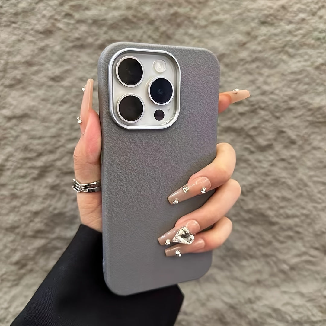 Faux Leather iPhone 16 Case with Electroplated Frame for Pro Max and Plus Models