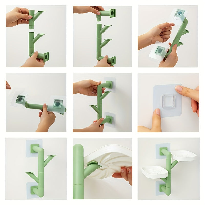 Teshik ochmasdan sabun va aksessuarlar uchun devorga o'rnatiladigan aylanuvchi sabun idishi - drenajli