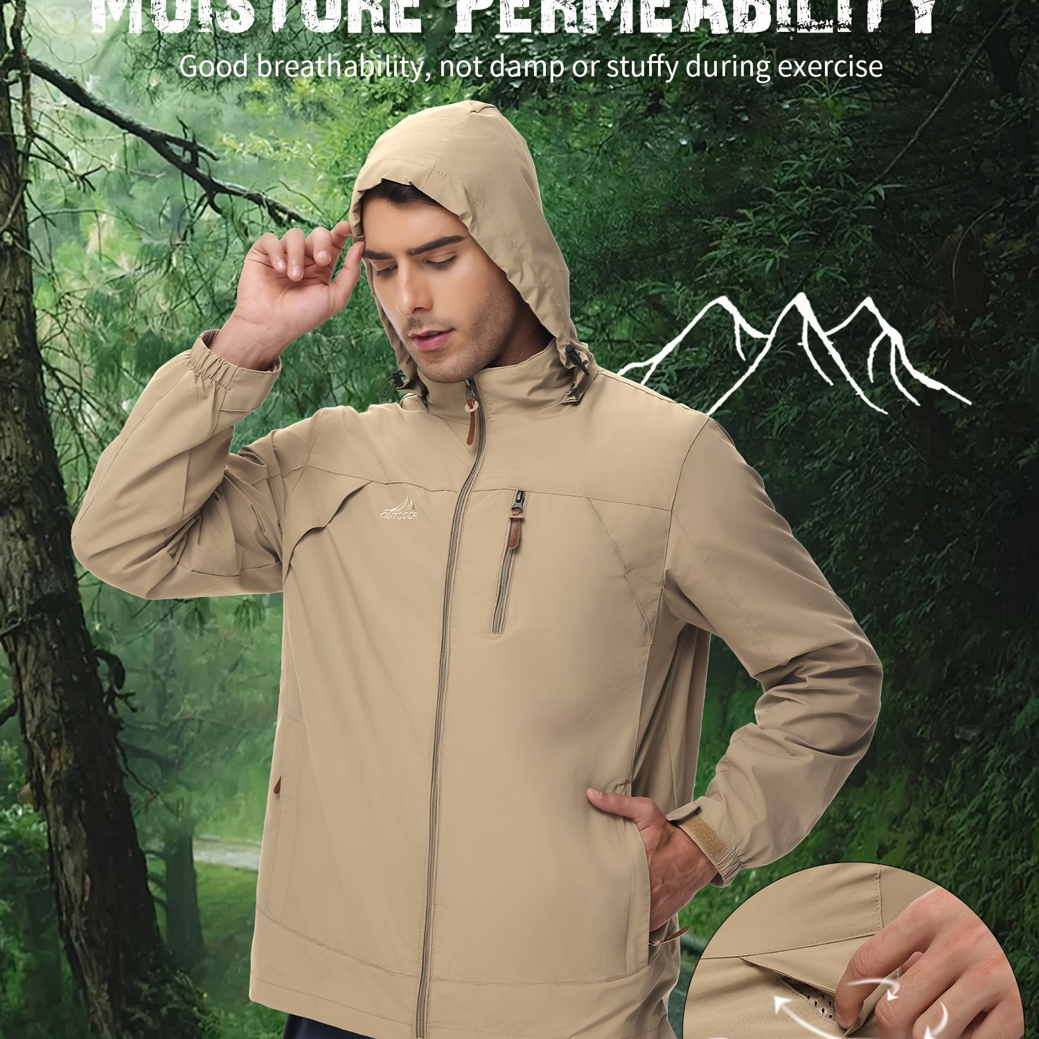 Men's Windproof Hooded Windbreaker Jacket for Outdoor Sports and Hiking