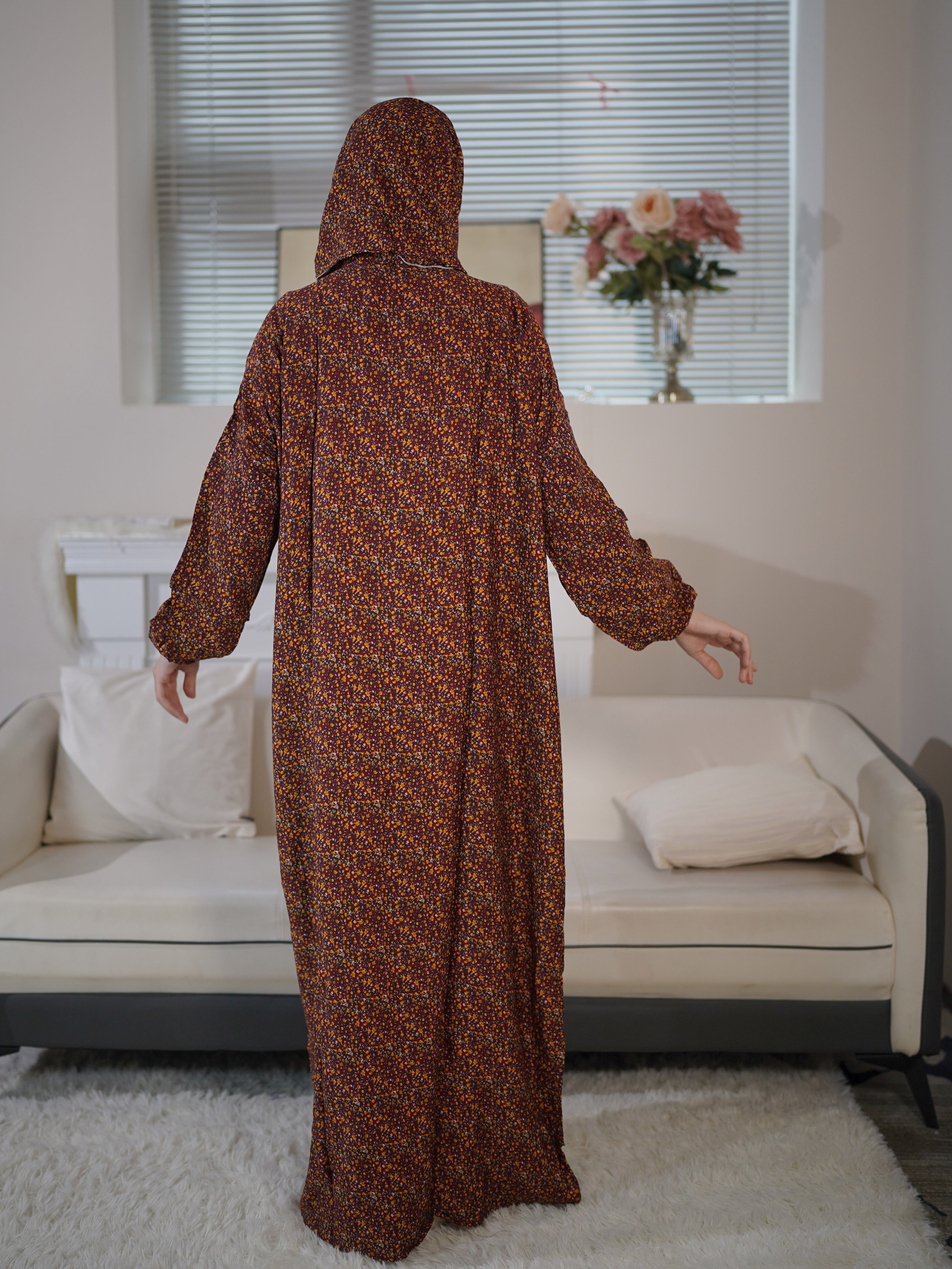 Plus Size Modest Dress Long Sleeve Casual Loose Dress with Hijab