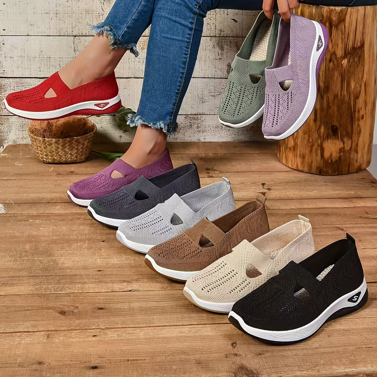 Women's Breathable Knit Sneakers with PVC Sole for All-Season Comfort
