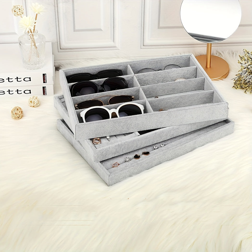 Gray Glasses Organizer Jewelry Storage Tray with 8 Grids and Stackable Design