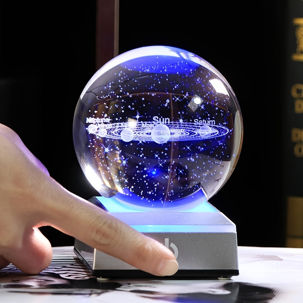 Small 3D Solar System Crystal Ball with LED Base Decorative Home Decor Gift for Astronomy Enthusiasts