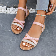 Women's Retro Gladiator Sandals Soft PU Strappy Flat Summer Shoes