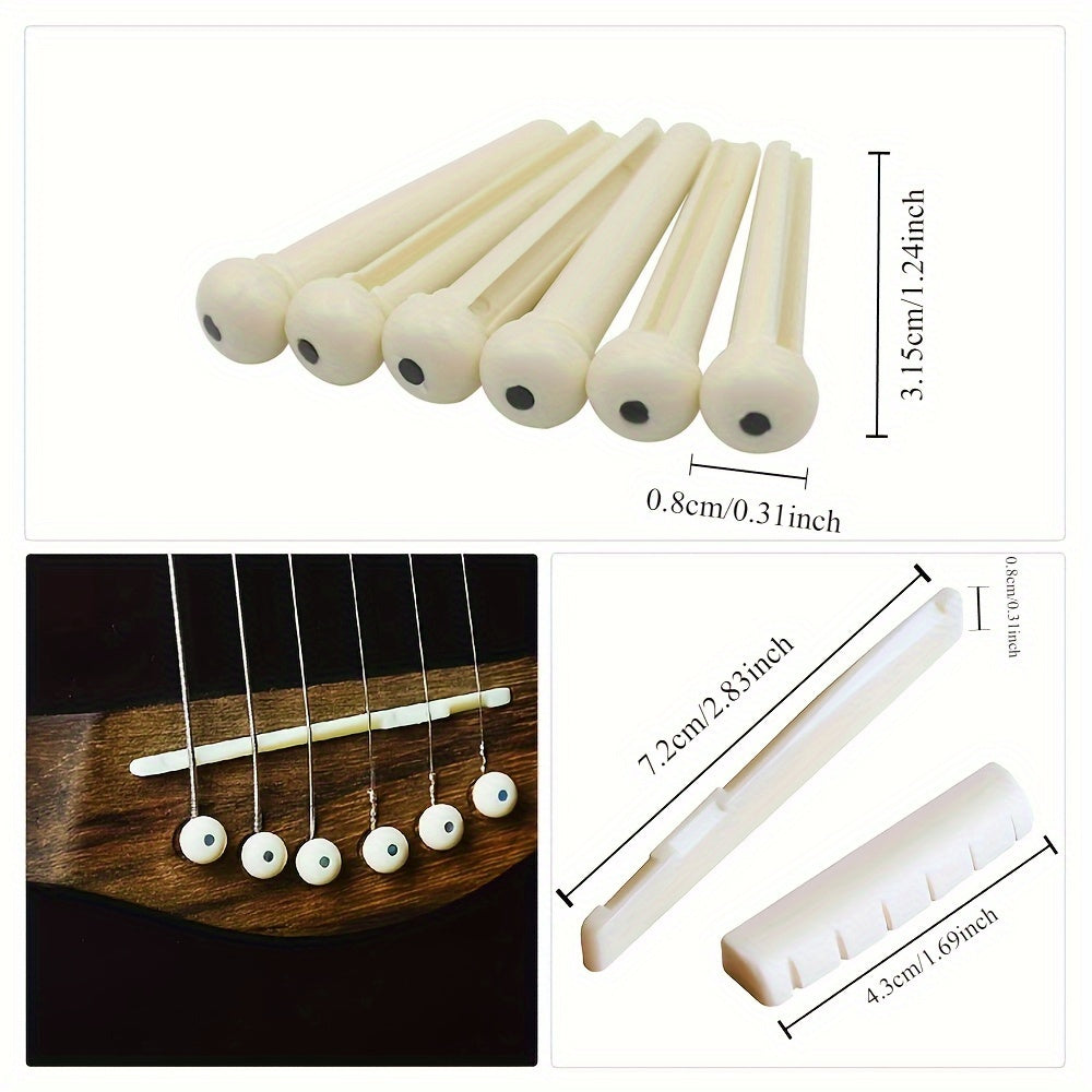 6-String Acoustic Guitar Set with Saddle Nut Bridge Pins Black White Accessories