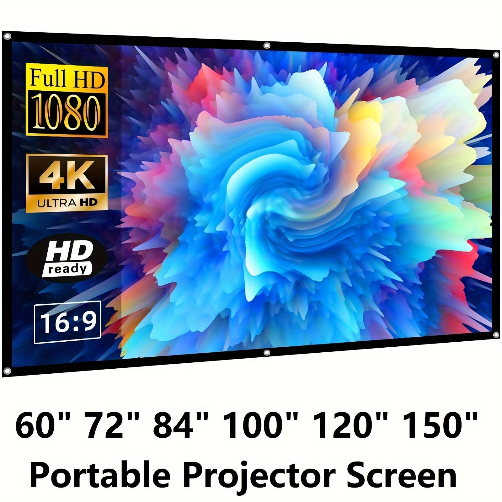 Portable 16:9 Polyester Projector Screen 60-150 Inch Indoor Outdoor Foldable Wrinkle-Resistant