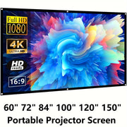 Portable 16:9 Polyester Projector Screen 60-150 Inch Indoor Outdoor Foldable Wrinkle-Resistant