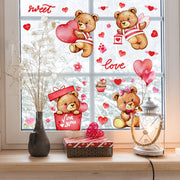 Valentine's Day Teddy Bear Heart Balloons Window Stickers 2 Sheets Reusable PVC