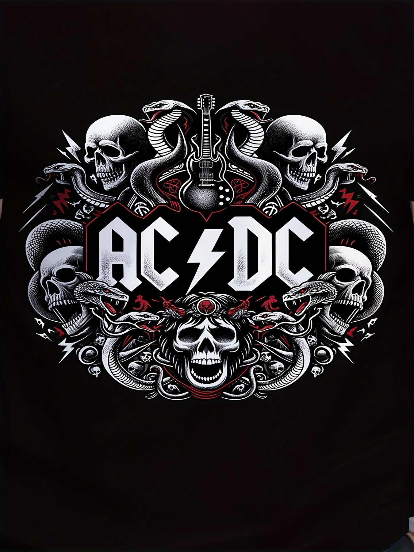 Katta o'lchamdagi AC/DC grafik futbolka, tasodifiy uslub, oddiy moslashuv, bosma dizayni bilan polyester krujka tee.