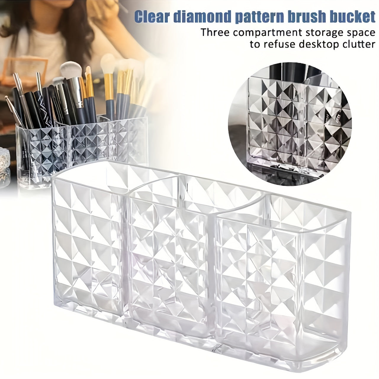 Transparent Makeup Brush Organizer with Geometric Design Large Capacity Multifunctional Storage for Vanity and Bathroom