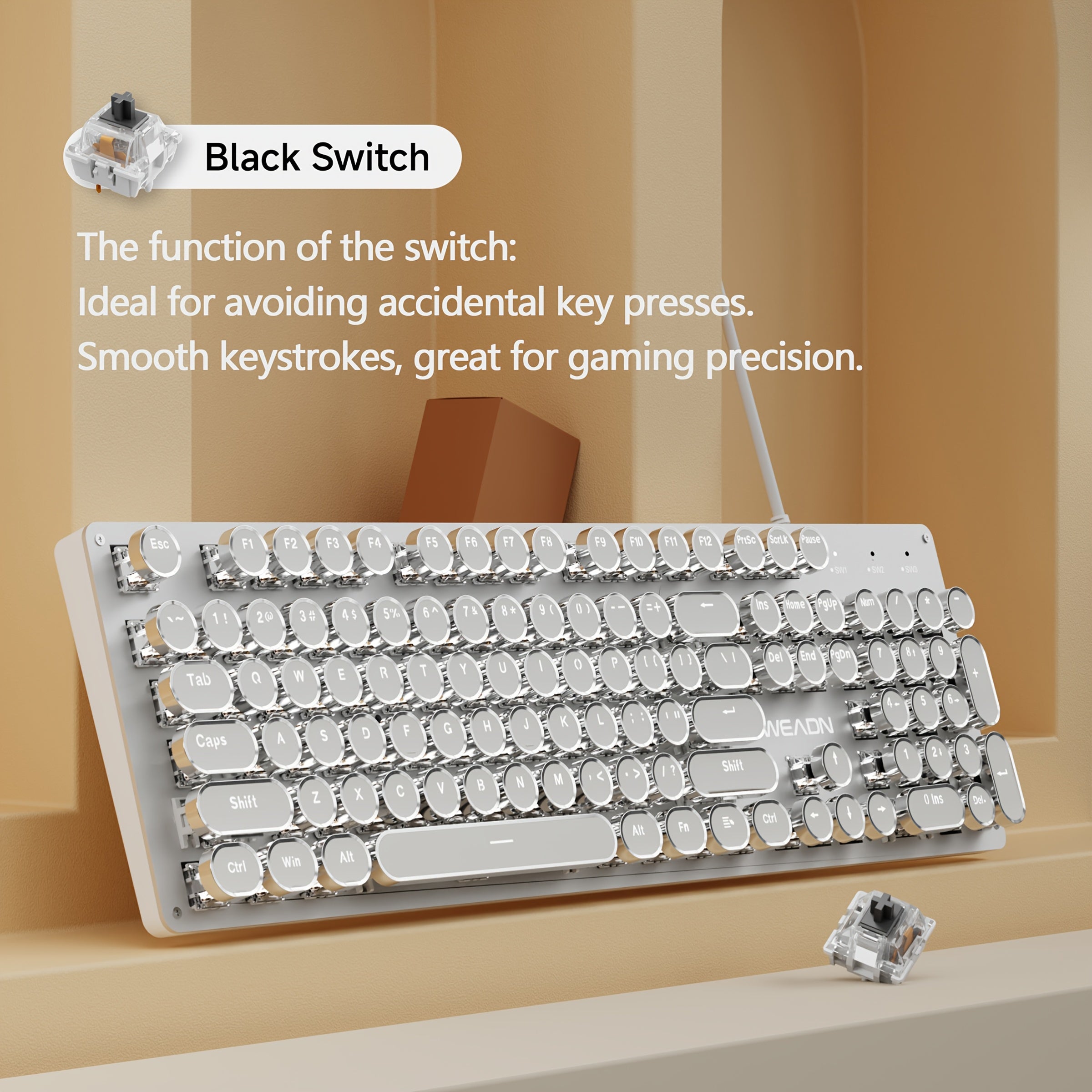 Teclado mecánico steampunk de 104 teclas con retroiluminación, USB cableado, todo de metal, para oficina y juegos, blanco