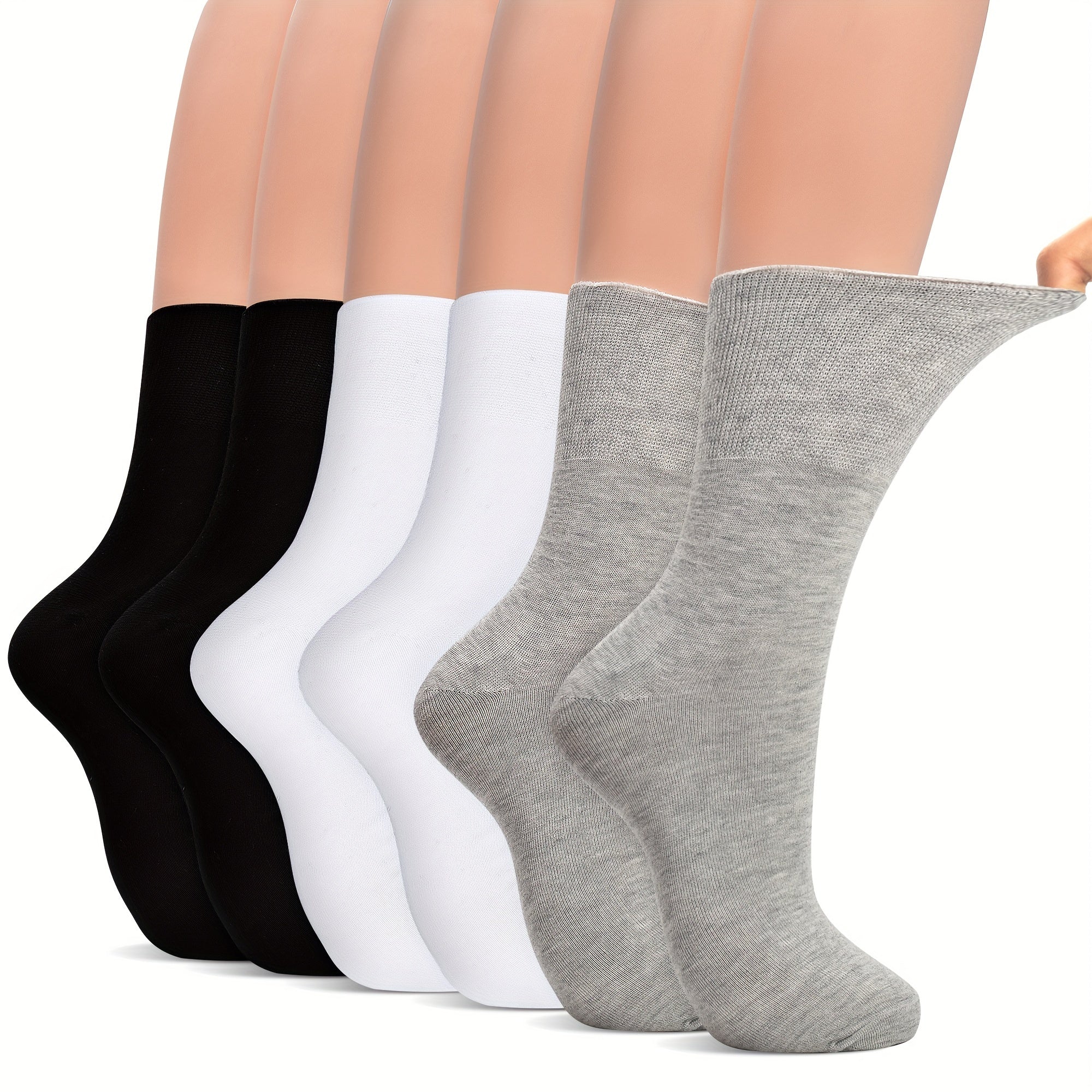 6-Pack Breathable Cotton Polyester Diabetic Socks Odor-Free Machine Washable